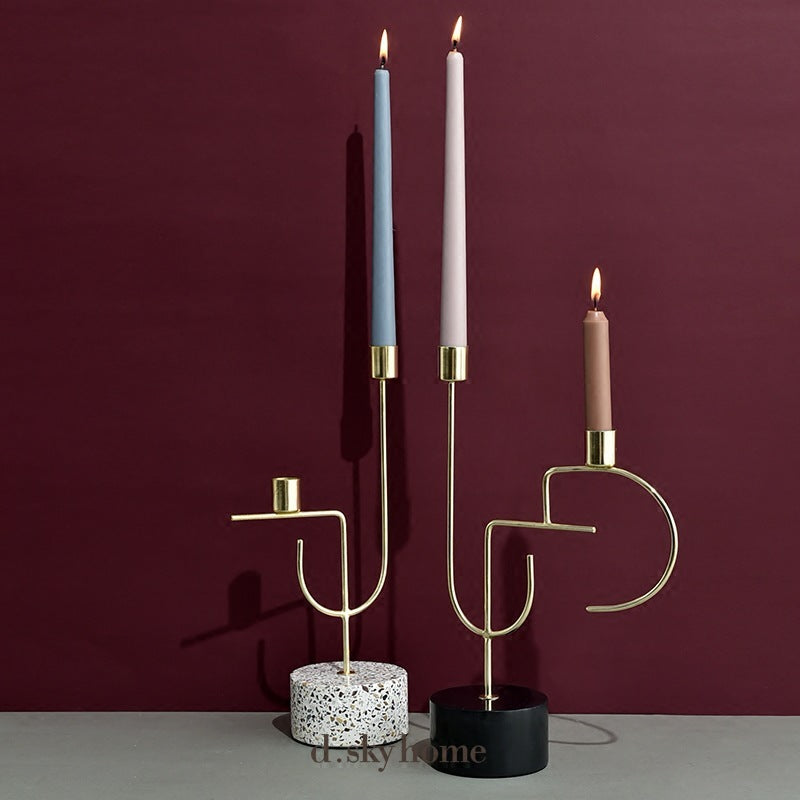 Modern Minimalist Marble Terrazzo Metal Candle Holder