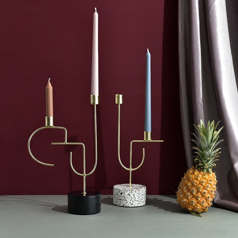 Modern Minimalist Marble Terrazzo Metal Candle Holder