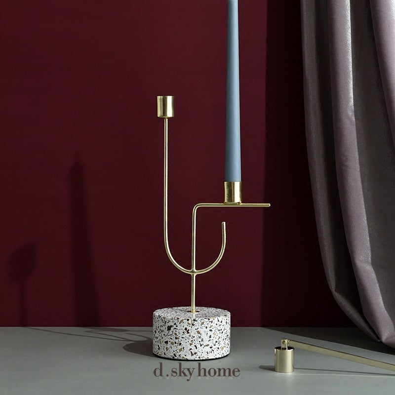 Modern Minimalist Marble Terrazzo Metal Candle Holder