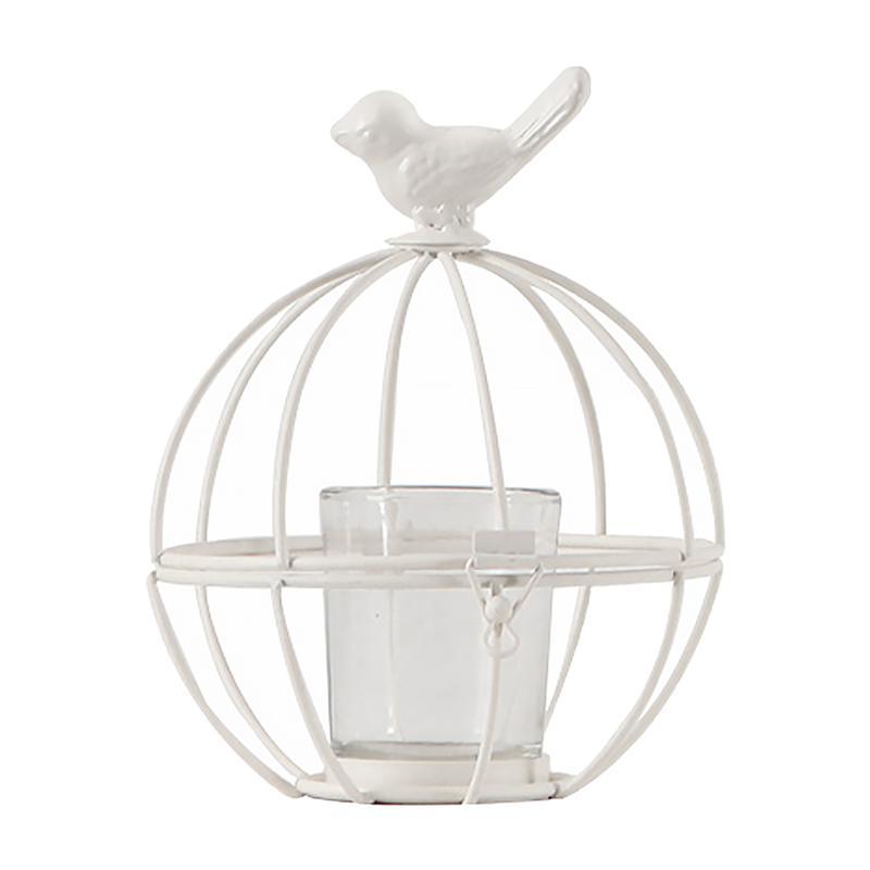 Retro Distressed Wrought Iron Bird Candle Holder