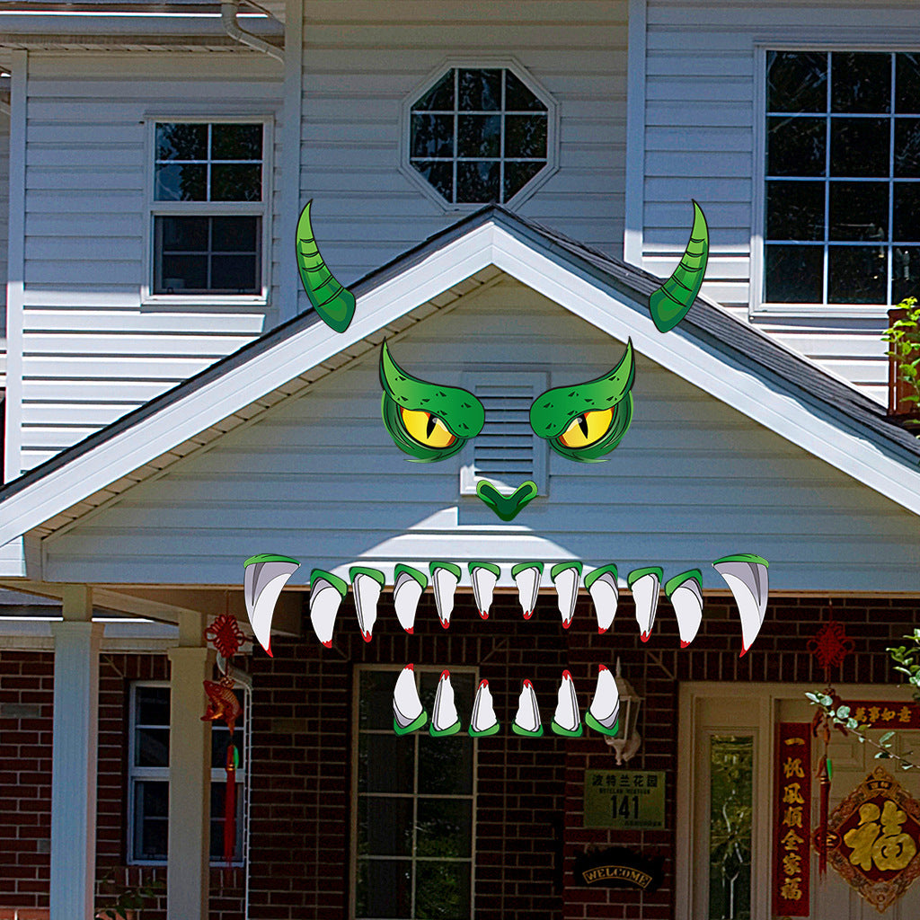 Halloween Plastic Eyes Halloween Decoration Green Monster Halloween Door Sticker Decoration, Pumpkin lanterns, Jack o Lanterns, Halloween Lights, Halloween Decoration Ornaments, Halloween inflatables, carved pumpkins, Halloween wreaths, Halloween Candles, and animatronics Halloween.
