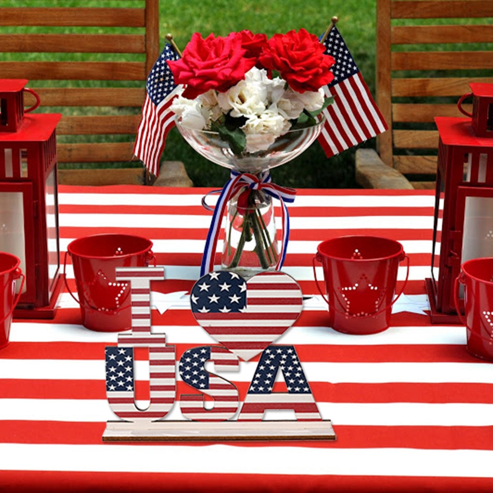 American Independence Day Decorations Wood, 4th of July decorations, American flag decorations, Patriotic decorations, Red, white and blue decorations, July 4th wreaths, July 4th garlands, July 4th centerpieces