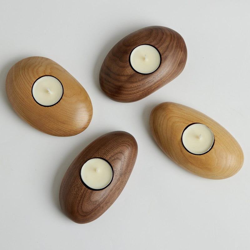 Xiqi Walnut Solid Wood Candle Holder Creative Pebbles