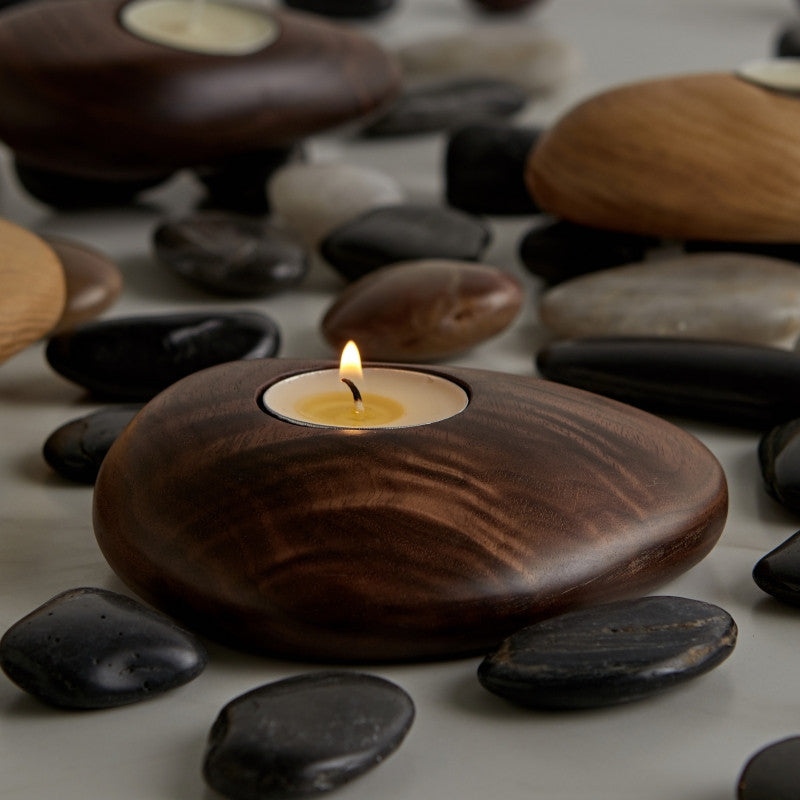 Xiqi Walnut Solid Wood Candle Holder Creative Pebbles