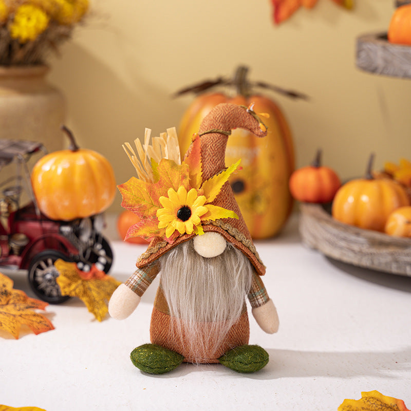 Thanksgiving Decorations Standing Faceless Doll Ornaments Harvest Season Maple Leaf Sunflower Curved Hat Rudolf