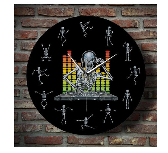 Dj Music Mix Skull Wall Clock Dancing Skull Clock Home Living Room Decoration Halloween, Pumpkin lanterns, Jack o Lanterns, Halloween Lights, Halloween Decoration Ornaments, Halloween inflatables, carved pumpkins, Halloween wreaths, Halloween Candles.