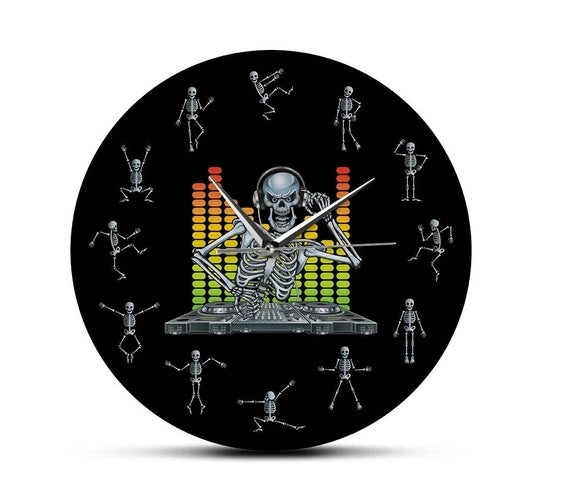 Dj Music Mix Skull Wall Clock Dancing Skull Clock Home Living Room Decoration Halloween, Pumpkin lanterns, Jack o Lanterns, Halloween Lights, Halloween Decoration Ornaments, Halloween inflatables, carved pumpkins, Halloween wreaths, Halloween Candles.

