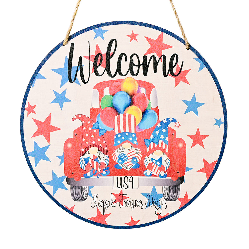 American Independence Day Wooden Car Balloon Door Hanging, 4th of July decorations, Patriotic decorations, Red, white and blue decorations, July 4th wreaths, July 4th garlands, July 4th centerpieces,