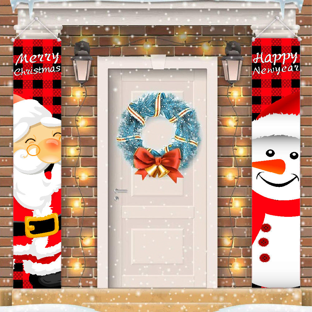 Haobei 21 Years New Product Amazon Cross-border Christmas Door Curtain Couplet Santa Claus Pattern Holiday Decorations
