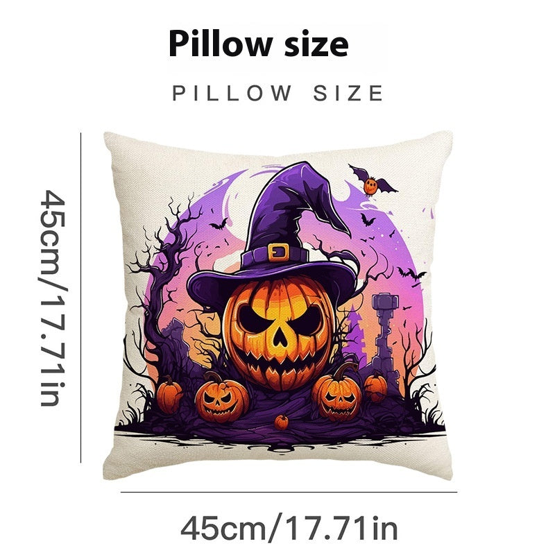 Skull Pumpkin Linen Pillow Cover