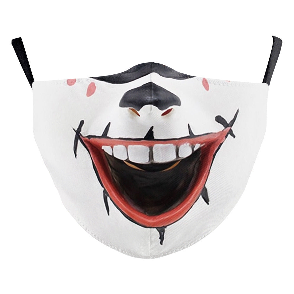 Halloween Carnival Digital Printing Funny Clown Face Double Layer Dust Mask