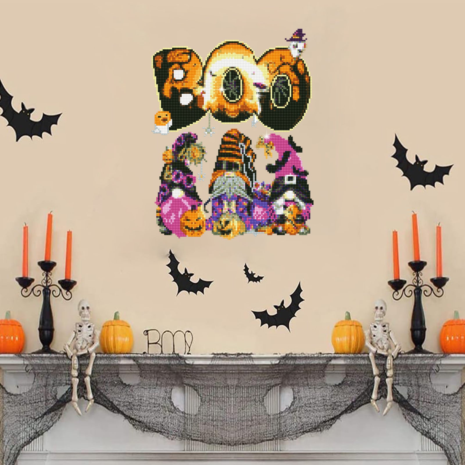 Cartoon Halloween Round Diamond Sticker, Pumpkin lanterns, Jack o Lanterns, Halloween Lights, Halloween Decoration Ornaments, Halloween inflatables, carved pumpkins, Halloween wreaths, Halloween Candles, and animatronics Halloween.
