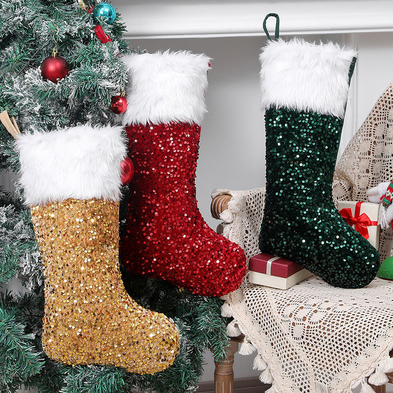 Christmas Holiday Decorations Sequined Plush Socks