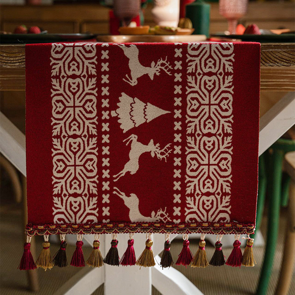 Red Christmas Table Runner Atmosphere Decorations Coffee Table Cover Cloth