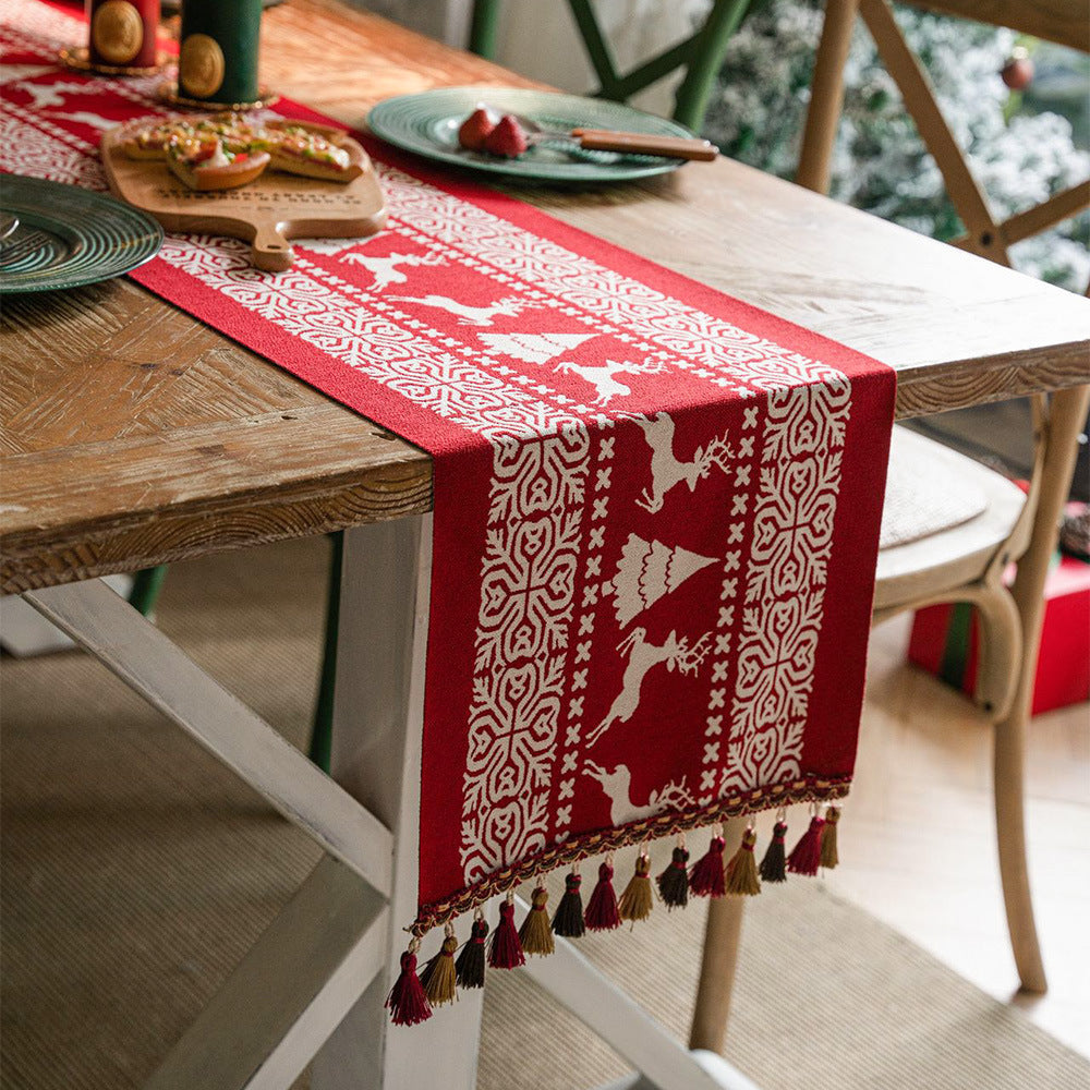 Red Christmas Table Runner Atmosphere Decorations Coffee Table Cover Cloth