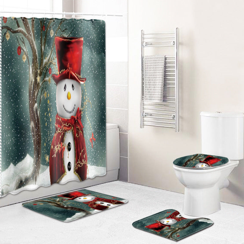 Christmas Waterproof Shower Curtain Without Punching, christmas decoration items, christmas bathroom decoration items