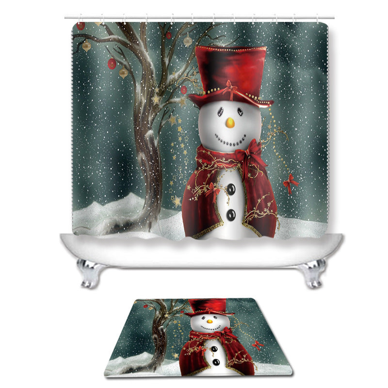 Christmas Waterproof Shower Curtain Without Punching, christmas decoration items, christmas bathroom decoration items