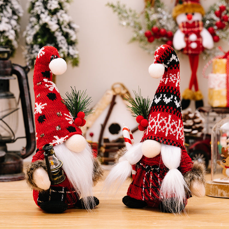 Christmas Decorations Wool Ball Knitted Curved Hat Doll Ornaments