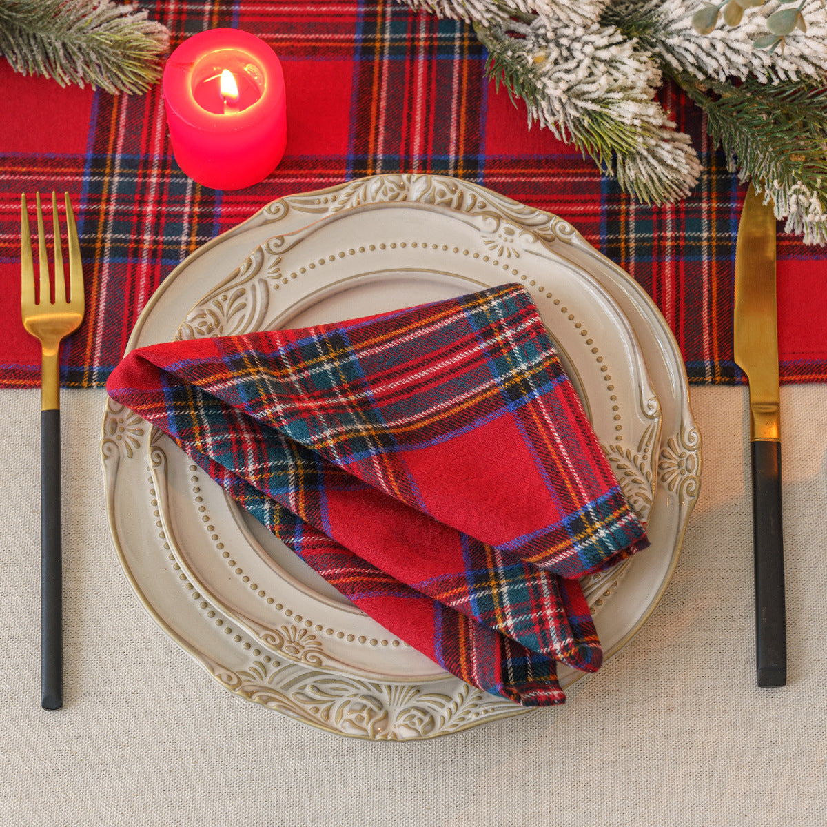 Red Plaid Placemat Tableware Mat Heat Proof Mat Placemat Christmas Fabrics Tablecloth Home Decoration