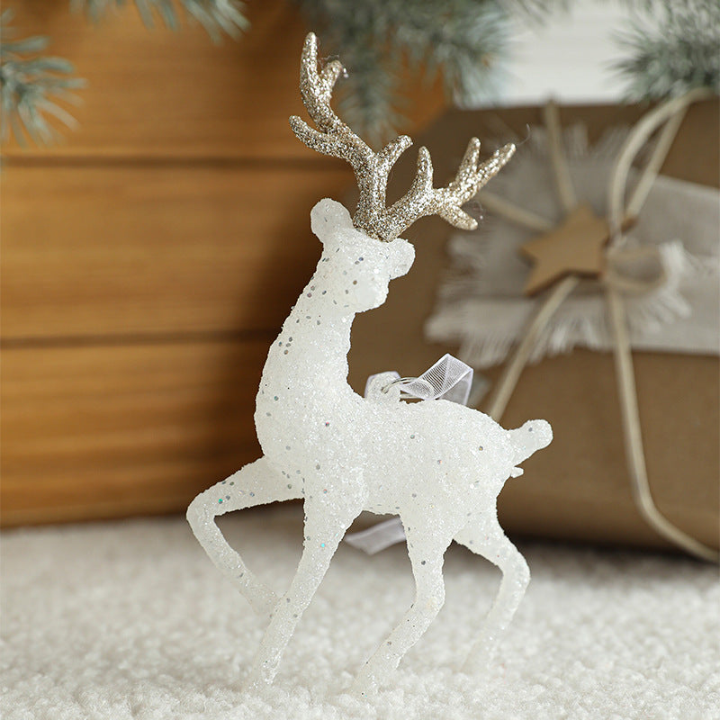 Christmas Red Flocking Elk Pendant White Glitter Cake Ornaments Decorations