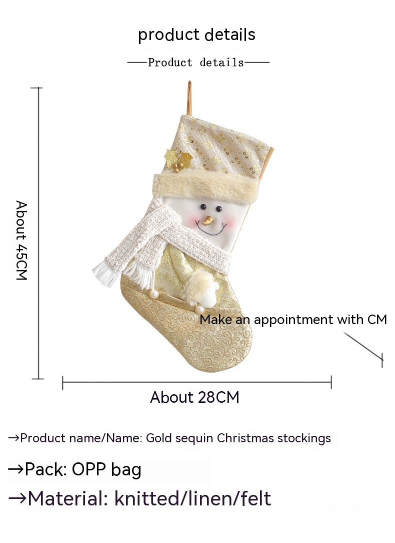 Santa Snowman Gold Christmas Stockings Pendant Candy Bag