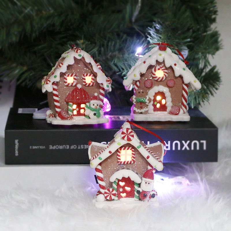 Christmas Small Pendant Polymer Clay Glowing House Hanging