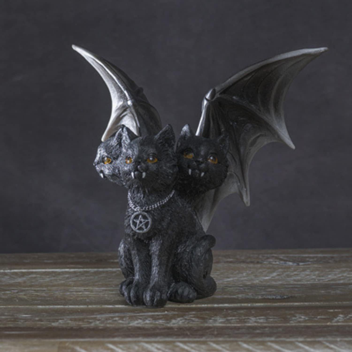 Halloween Cross-border New Arrival Dark Evil Bat Wings Three-head Cat Resin Crafts Decoration Ornaments, Pumpkin lanterns, Jack o Lanterns, Halloween Lights, Halloween 