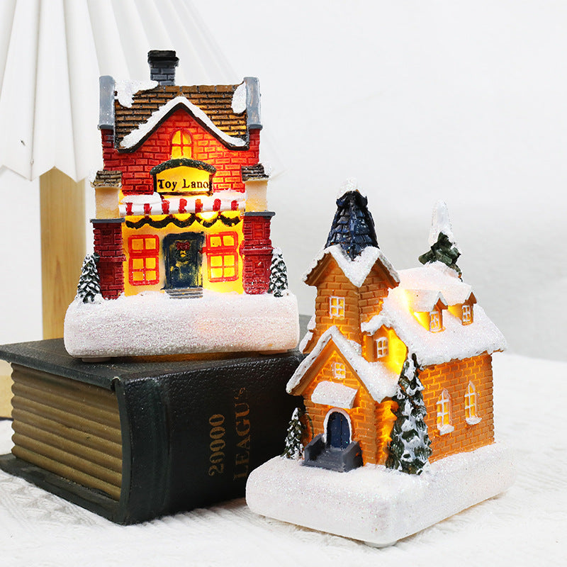 Christmas Decorations Resin Small House Luminous Ornaments