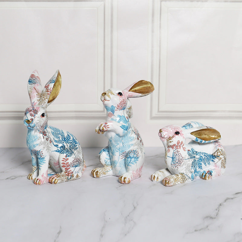 Painted Jade Rabbit Ornaments Cute Rabbit Resin Ornaments, easter decorations, Easter Decor, easter table decor, outdoor easter decorations, shop easter, Decognomes, Spring Decorations