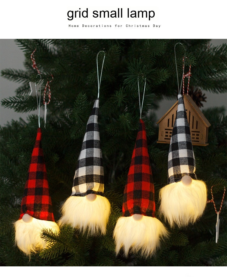 Christmas Decorative Lamp Ornaments With Light-emitting Faceless Elderly Red Black White Plaid