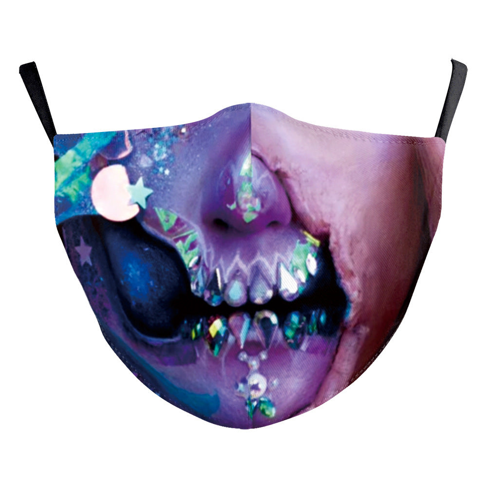 Halloween Digital Printing Funny Horror Face Double Layer Dust Mask