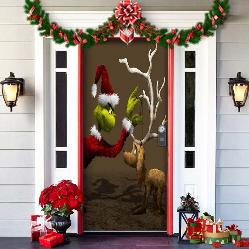 Christmas Forest Background Fabric Door Shelter Door Hanging New Year Party Decoration