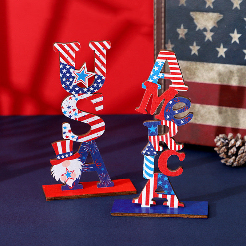 July 4th centerpieces, 4th of July decorations, American flag decorations, Patriotic decorations, Red, white and blue decorations, Independence Day Wooden Letter Faceless Dwarf Ornaments, 4th of july wooden ornaments, 