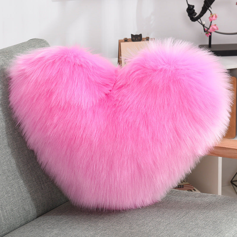 Throw Pillows Heart Shape Long Plush Fluffy Shaggy Cushion