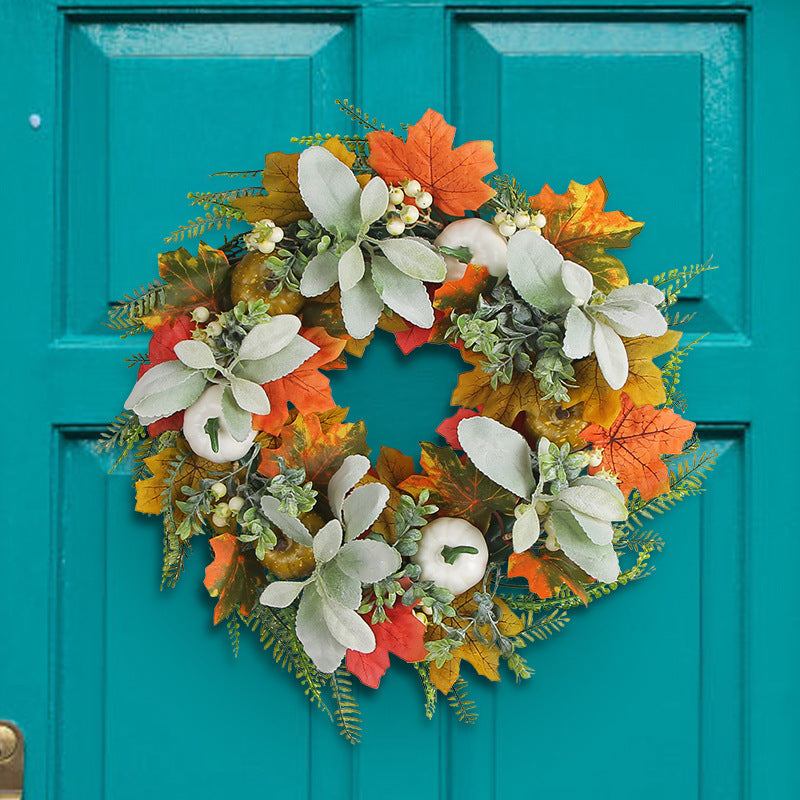 Frost Leaf Pumpkin Autumn Wreath Pendant Door Decoration