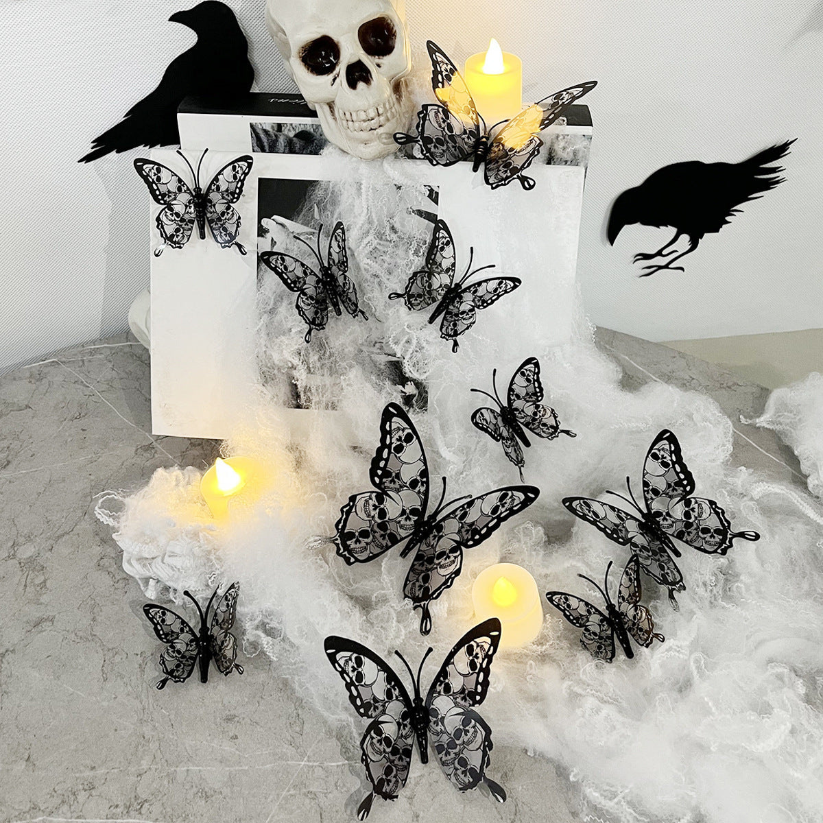 Double-layer Skull Rose Halloween 3d Butterfly Decoration Living Room Bedroom And Room Decoration, Pumpkin lanterns, Jack o Lanterns, Halloween Lights, Halloween Decoration Ornaments, Halloween inflatables, carved pumpkins, Halloween wreaths, Halloween Candles.