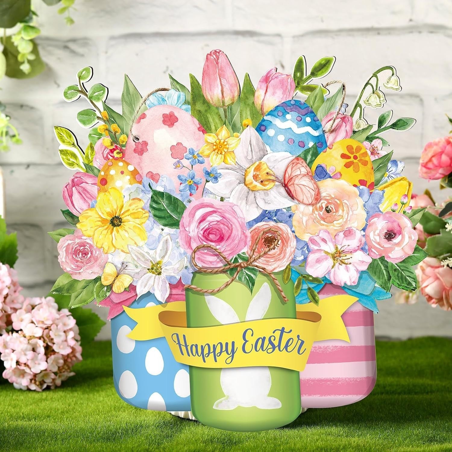 Easter Welcome Sign Flower And Wood Sign Decoration, easter decorations, Easter Decor, easter table decor, outdoor easter decorations, shop easter, Decognomes, Spring Decorations