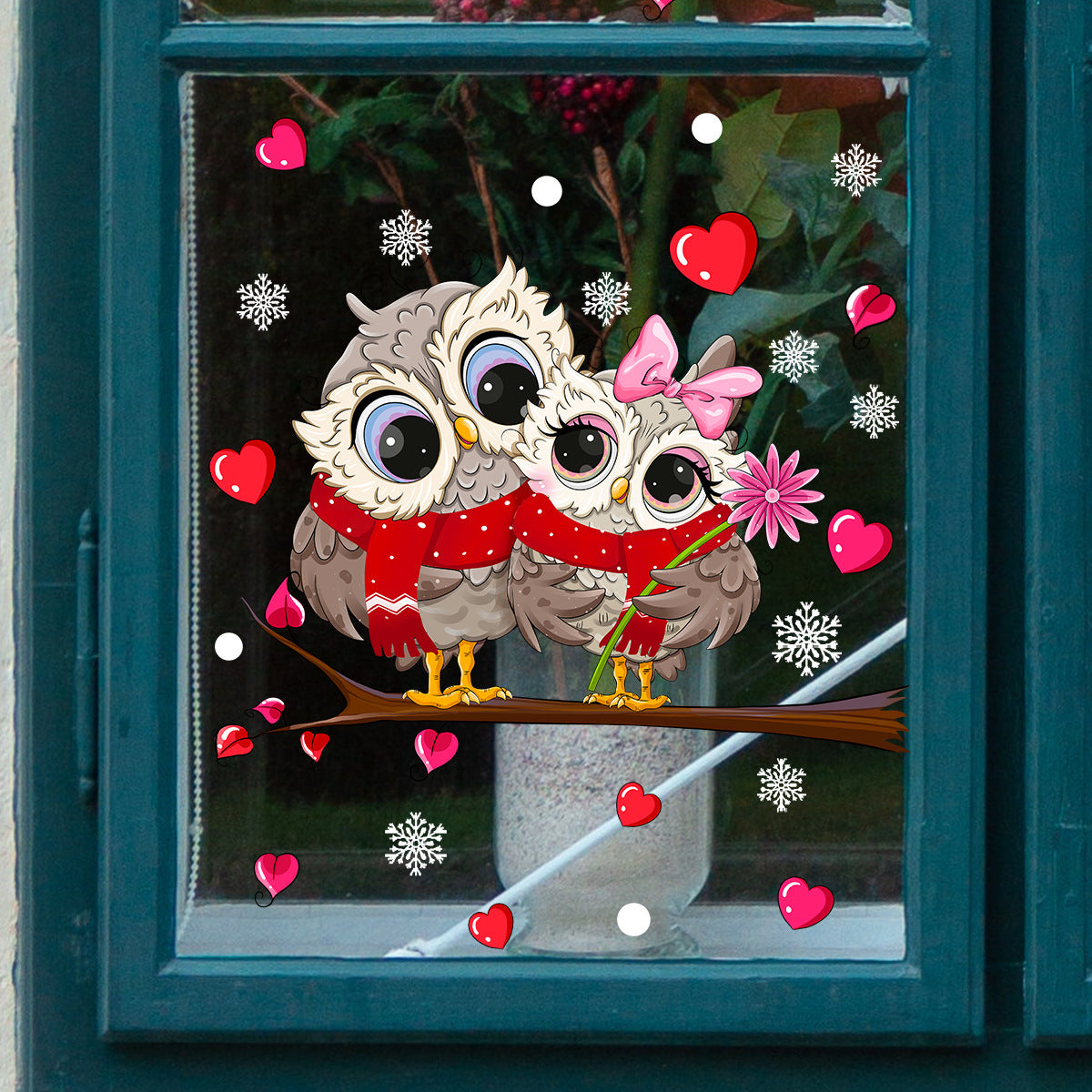 Cartoon Branch Owl Static Sticker Glass Window Home Decoration Wall Sticker, Valentine's Day decor, Romantic home accents, Heart-themed decorations, Cupid-inspired ornaments, Love-themed party supplies, Red and pink decor, Valentine's Day table settings, Romantic ambiance accessories, Heart-shaped embellishments, Valentine's Day home embellishments