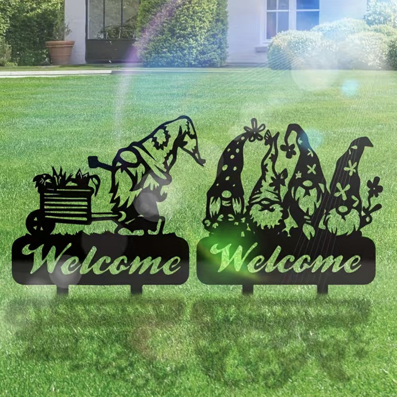 Welcome Decorative Metal Silhouette Art Garden Courtyard Outdoor Grass Crafts Ornaments