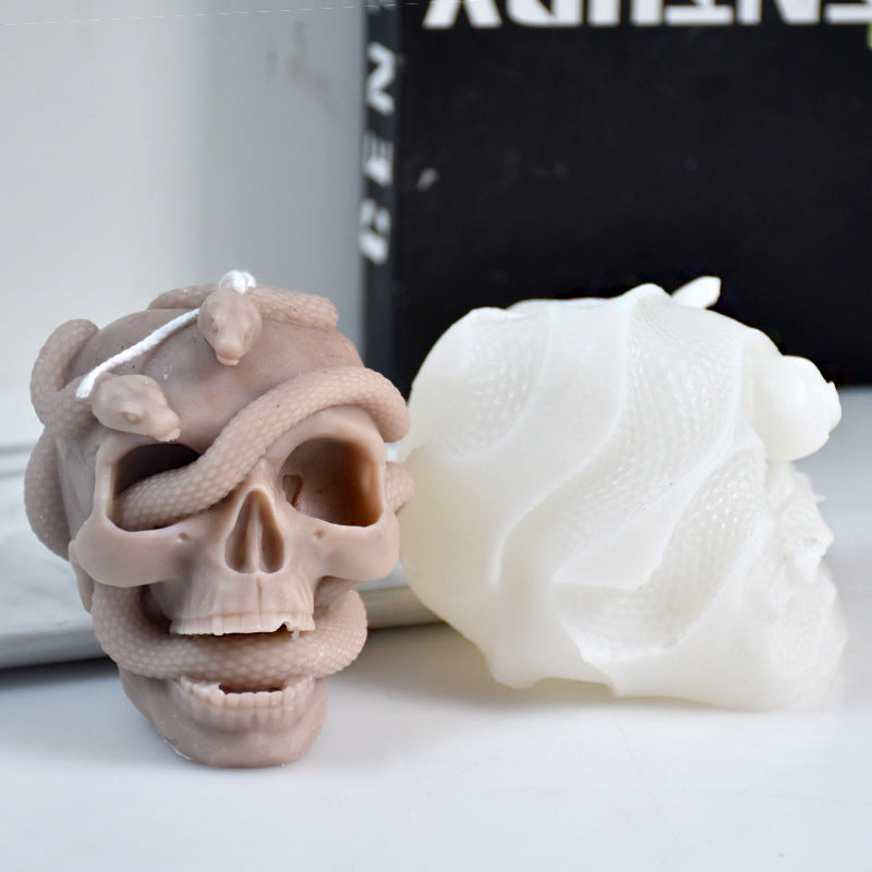 Snake Winding Skull Candle Mould DIY Halloween Simulation Plaster Decoration Silicone Mold, Silicone candle molds, Christmas tree candle molds, Halloween pumpkin candle molds, Easter egg candle molds, Animal candle molds, Sea creature candle molds, Fruit candle molds, Geometric candle molds, Abstract candle molds, DIY candle making molds,