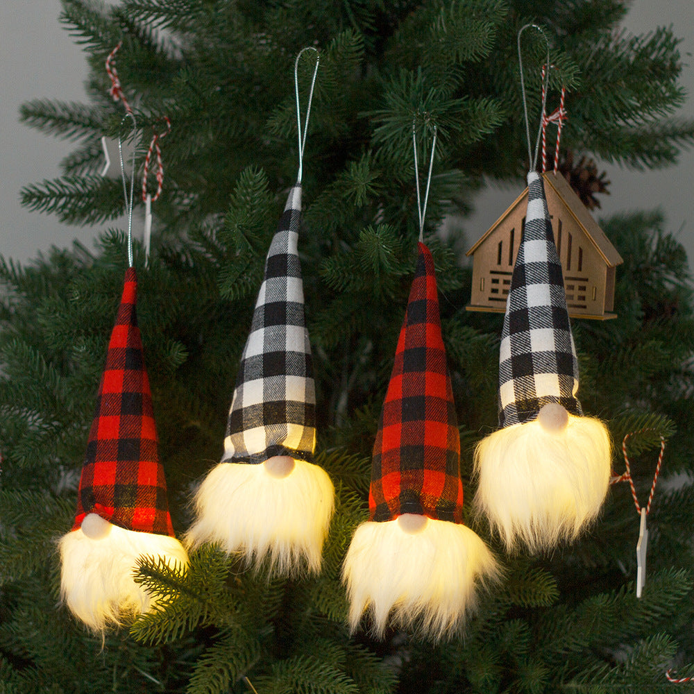 Christmas Decorative Lamp Ornaments With Light-emitting Faceless Elderly Red Black White Plaid