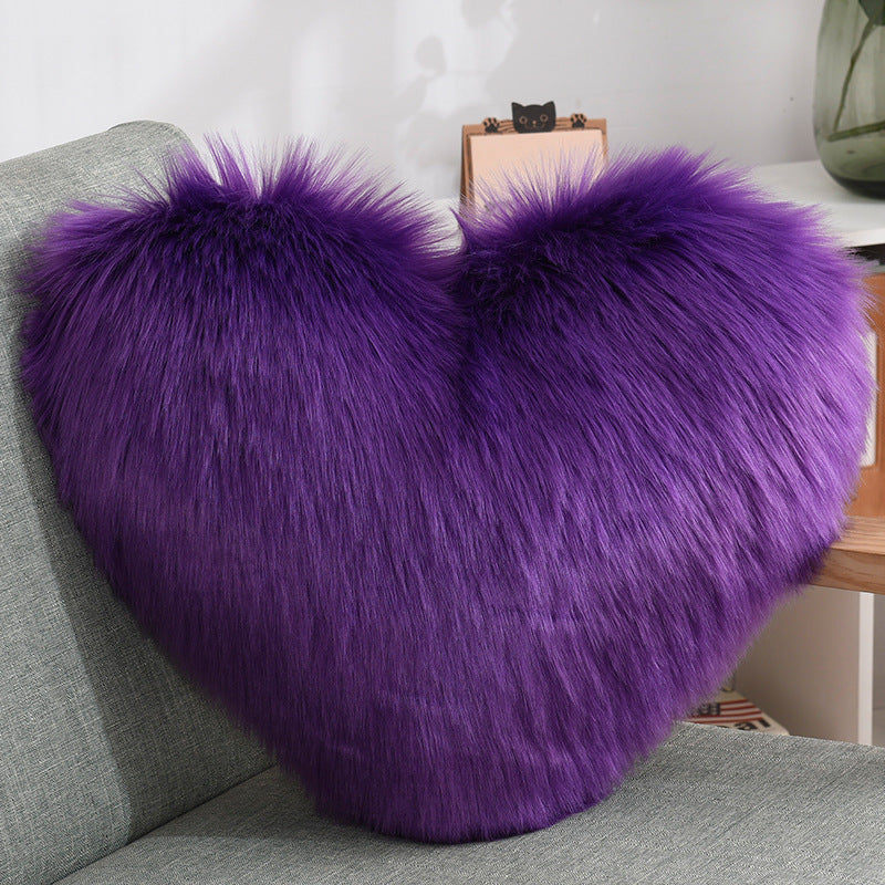 Throw Pillows Heart Shape Long Plush Fluffy Shaggy Cushion