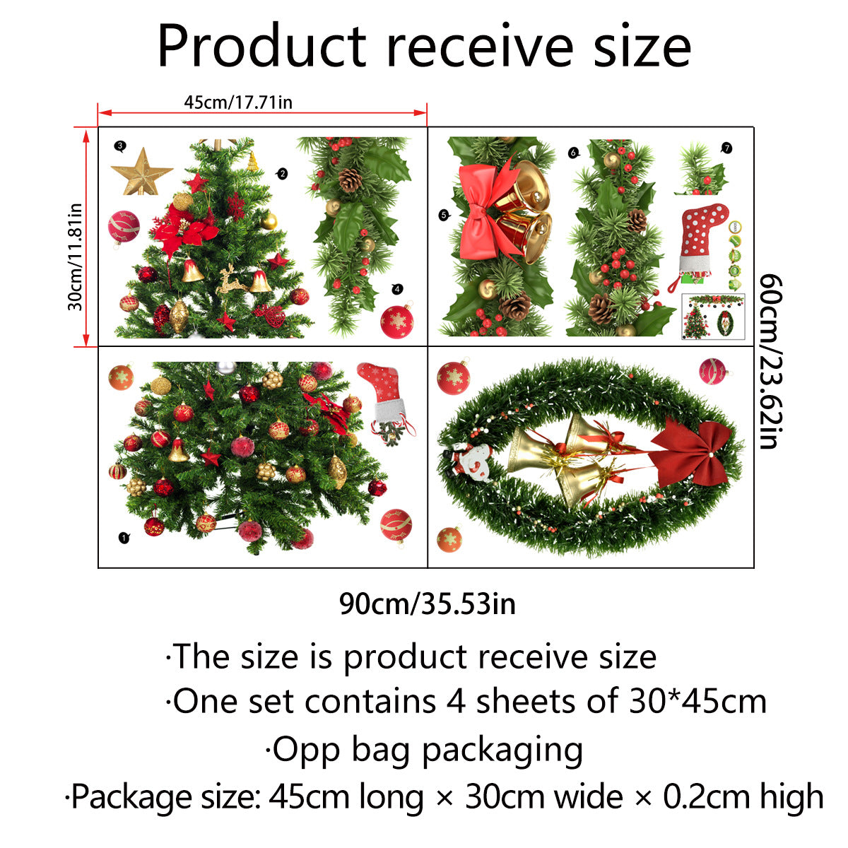 Christmas Tree Bell Garland Background Wall Vitrine Decoration Stickers