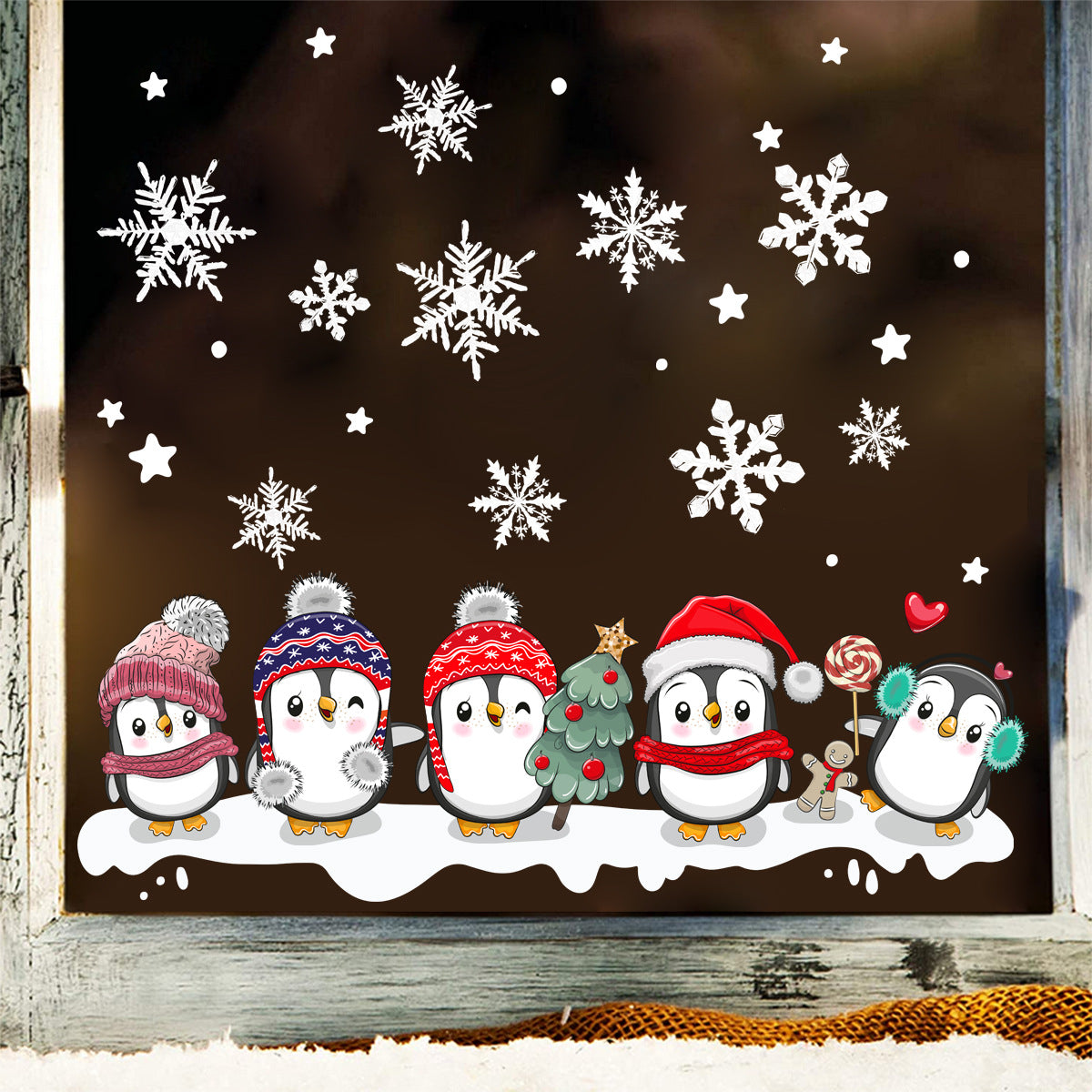 Christmas Snowflake Penguin Static Wall Sticker