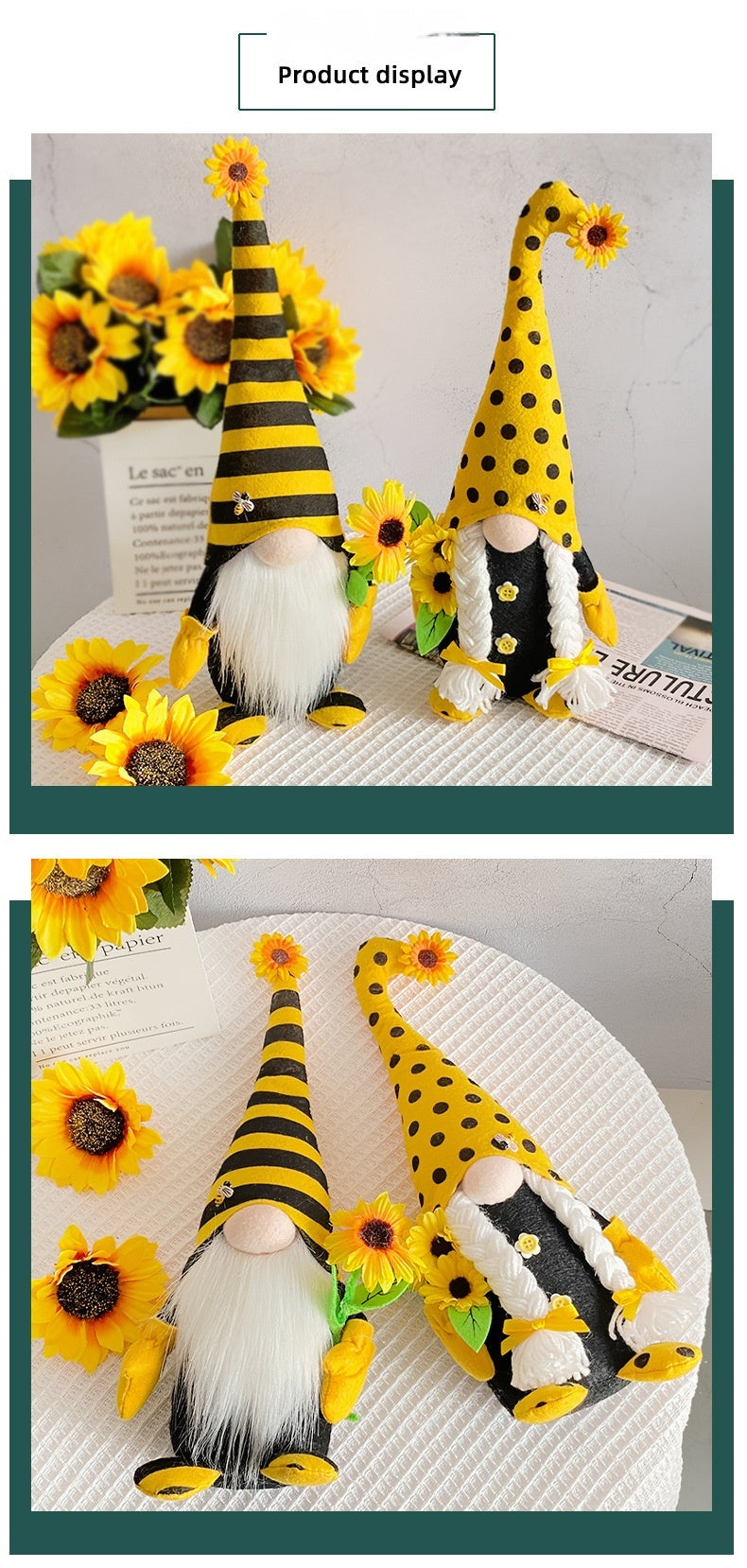 Bee Festival Long Hat Faceless Doll Cute Bee Sunflower Doll Ornaments, Bee gnomes, Beekeeper gnomes, Honey gnomes, Bumblebee gnomes, Beehive gnomes, Pollen gnomes, Garden gnomes, Spring gnomes, Flower gnomes, Nature gnomes, Decorative gnomes, Rustic gnomes, Festive gnomes, Yellow and black gnomes, Bee-friendly gnomes, Happy bees gnomes,