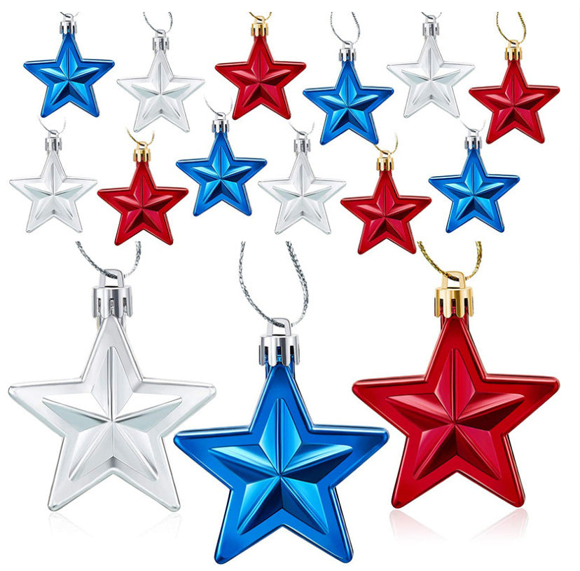 Patriotic Ball 7CM Three-dimensional Christmas Five-pointed Star Labor Day Party Christmas Tree Decorative Small Pendant