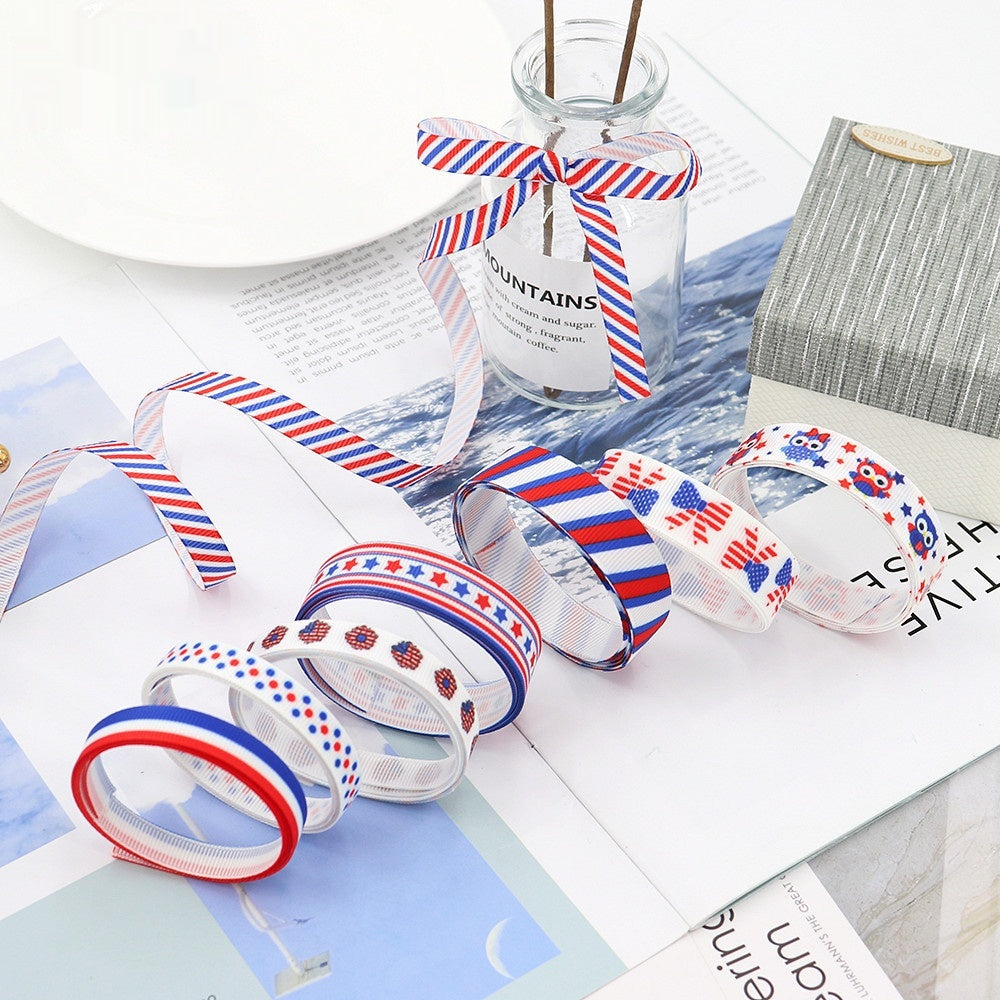 Stars And Stripes Ribbon Dovetail Bowknot Hair Ring Double Stitching Dovetail Ribbon