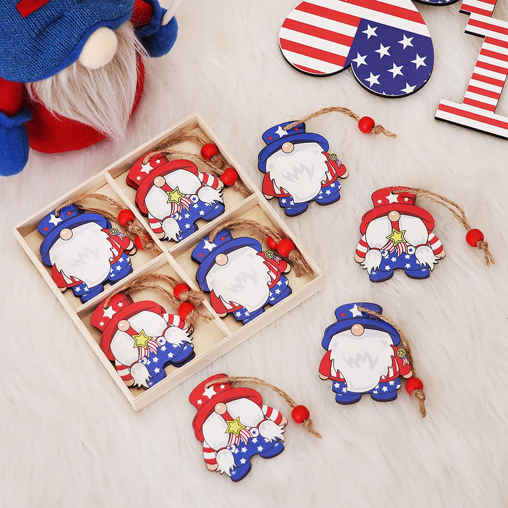 Independence Day National Day Creative Four-grid Faceless Doll Wooden Painted Pendant