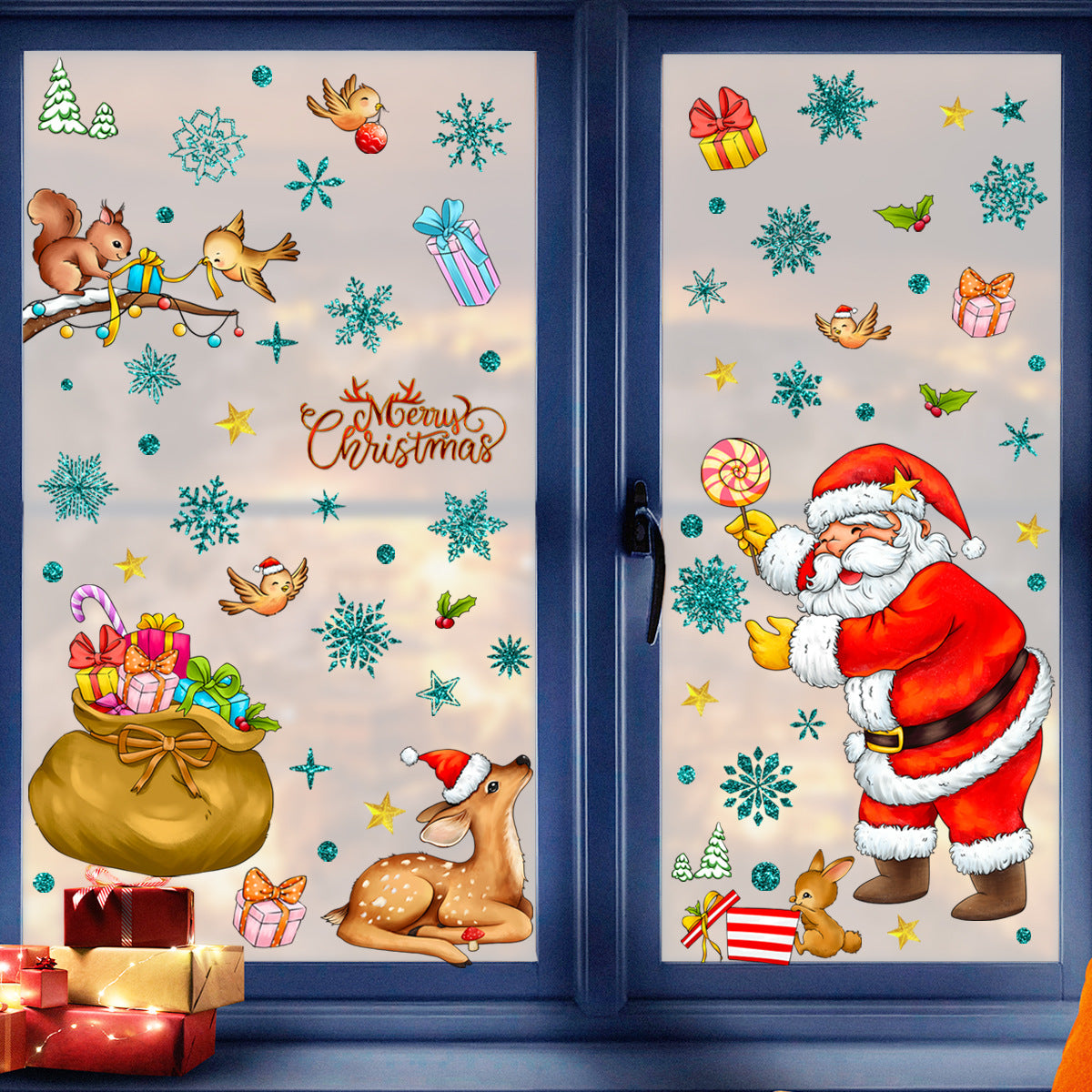 Snowflake Santa Claus Christmas Deer Wall Sticker Static Glass Paste