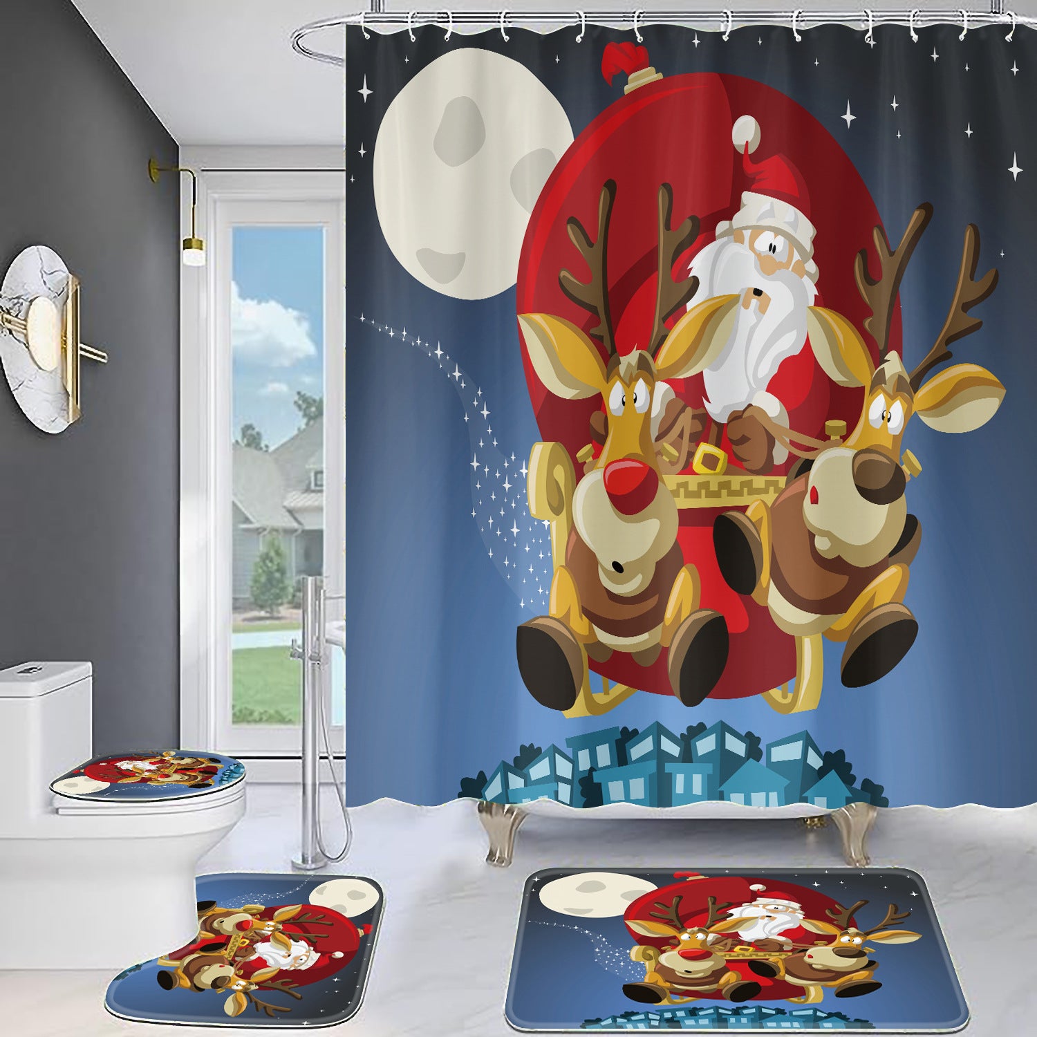 Christmas Old Man Digital Full Polyester Toilet Floor Mat, Christmas Decoration Items, Christmas Bathroom Decor, Christmas Toilet mat, Christmas Floor Mat